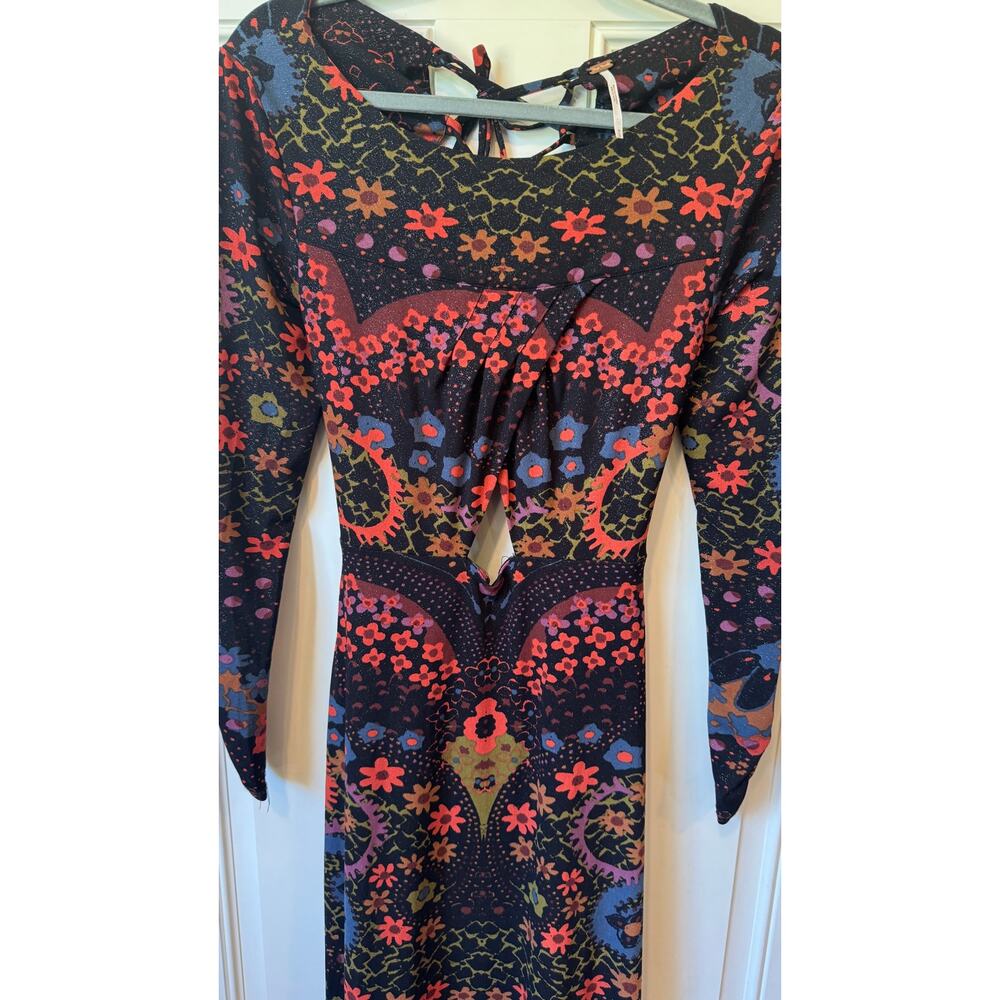 FREE PEOPLE Far Out Black Combo Maxi Dress Size Medium Dark Floral Cut Out Boho - Picture 5 of 13